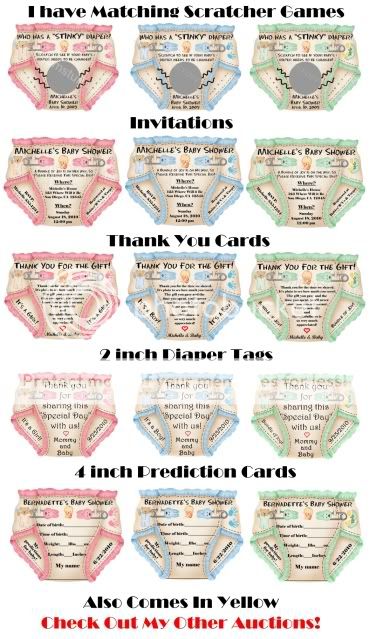   BABY SHOWER PARTY FAVOR SCRATCH OFF DIAPER GAME CARDS  